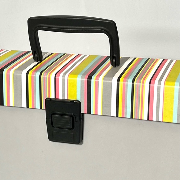 2 Expanding Accordion File Boxes with Latch and Handle Gray/ Muti color stripes - Picture 7 of 14